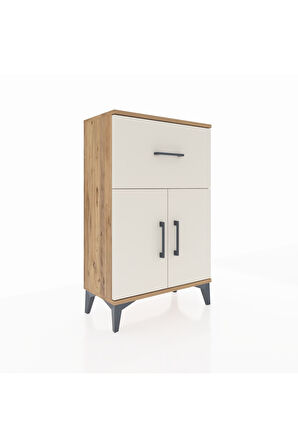 Arges Komodin Tek Raflı Tek Çekmeceli 2 Kapaklı 60x30x96 Çam-Aytaşı