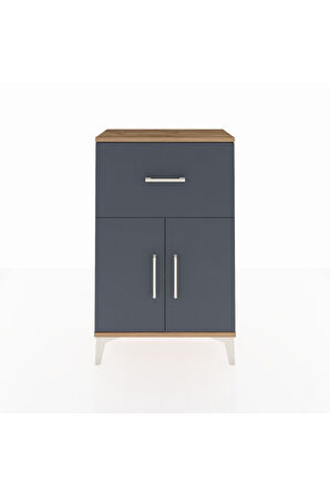 Arges Komodin Tek Raflı Tek Çekmeceli 2 Kapaklı 60x30x96 Çam-Antrasit