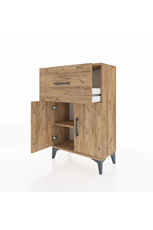 Arges Komodin Tek Raflı Tek Çekmeceli 2 Kapaklı 60x30x96 Çam-Çam