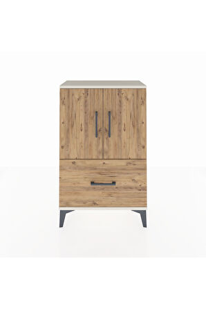 Arges Komodin 2 Raflı Tek Çekmeceli 2 Kapaklı 60x30x96 Aytaşı-Çam