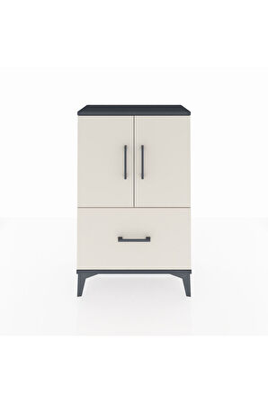 Arges Komodin 2 Raflı Tek Çekmeceli 2 Kapaklı 60x30x96 Antrasit-Aytaşı