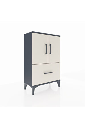 Arges Komodin 2 Raflı Tek Çekmeceli 2 Kapaklı 60x30x96 Antrasit-Aytaşı