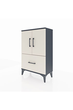 Arges Komodin 2 Raflı Tek Çekmeceli 2 Kapaklı 60x30x96 Antrasit-Aytaşı