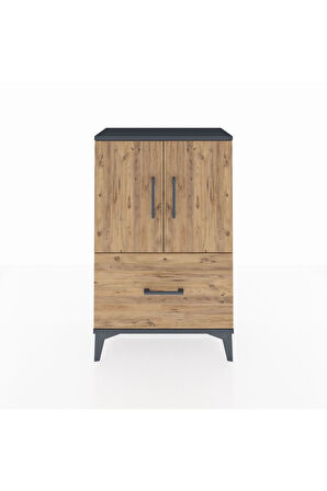 Arges Komodin 2 Raflı Tek Çekmeceli 2 Kapaklı 60x30x96 Antrasit-Çam