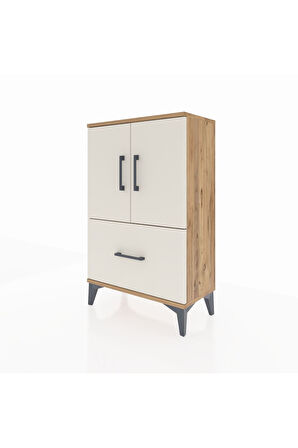 Arges Komodin 2 Raflı Tek Çekmeceli 2 Kapaklı 60x30x96 Çam-Aytaşı