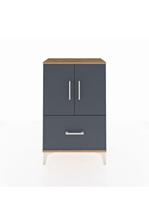 Arges Komodin 2 Raflı Tek Çekmeceli 2 Kapaklı 60x30x96 Çam-Antrasit