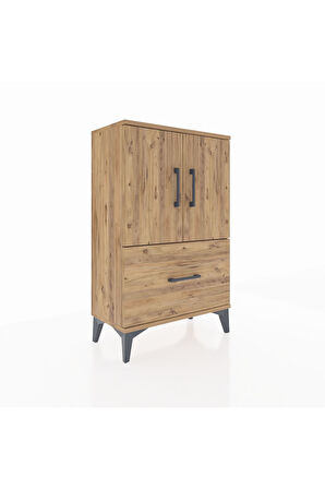 Arges Komodin 2 Raflı Tek Çekmeceli 2 Kapaklı 60x30x96 Çam-Çam