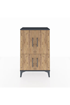 Arges Komodin 2 Raflı 4 Kapaklı 60x30x96 Antrasit-Çam