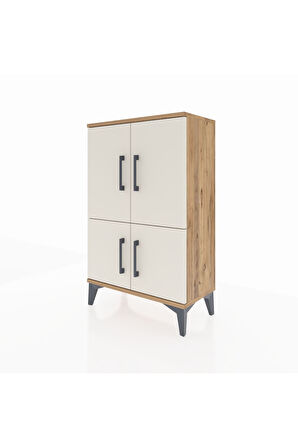 Arges Komodin 2 Raflı 4 Kapaklı 60x30x96 Çam-Aytaşı