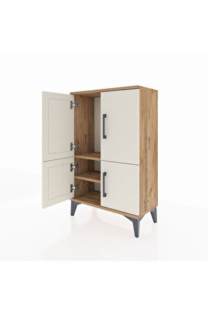 Arges Komodin 2 Raflı 4 Kapaklı 60x30x96 Çam-Aytaşı