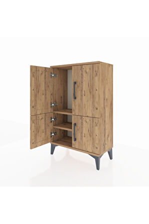 Arges Komodin 2 Raflı 4 Kapaklı 60x30x96 Çam-Çam