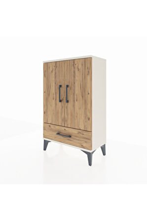 Arges Komodin 2 Raflı Tek Çekmeceli 2 Kapaklı 60x30x96 Aytaşı-Çam