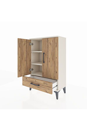 Arges Komodin 2 Raflı Tek Çekmeceli 2 Kapaklı 60x30x96 Aytaşı-Çam