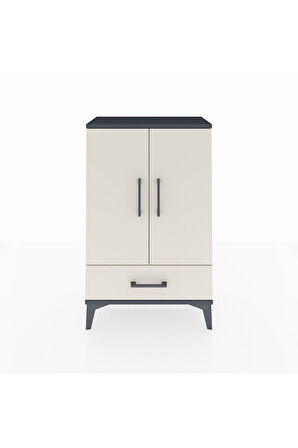 Arges Komodin 2 Raflı Tek Çekmeceli 2 Kapaklı 60x30x96 Antrasit-Aytaşı