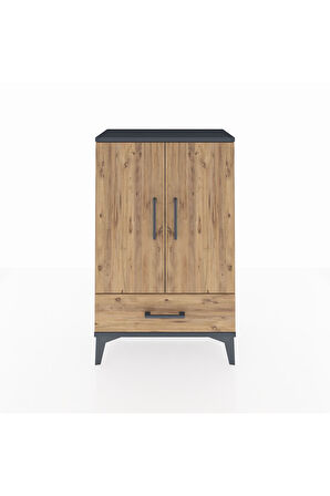 Arges Komodin 2 Raflı Tek Çekmeceli 2 Kapaklı 60x30x96 Antrasit-Çam