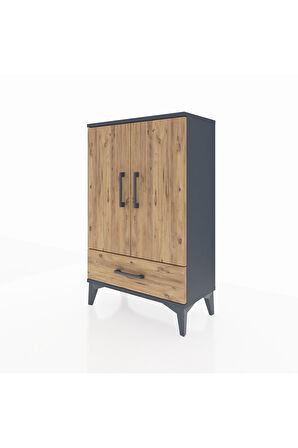 Arges Komodin 2 Raflı Tek Çekmeceli 2 Kapaklı 60x30x96 Antrasit-Çam