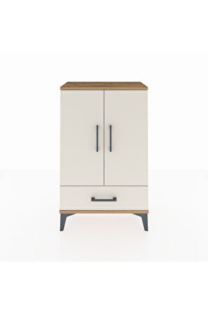 Arges Komodin 2 Raflı Tek Çekmeceli 2 Kapaklı 60x30x96 Çam-Aytaşı