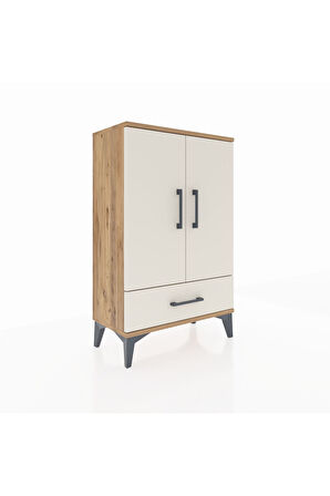 Arges Komodin 2 Raflı Tek Çekmeceli 2 Kapaklı 60x30x96 Çam-Aytaşı