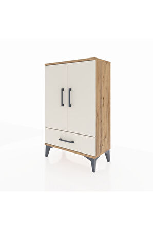 Arges Komodin 2 Raflı Tek Çekmeceli 2 Kapaklı 60x30x96 Çam-Aytaşı