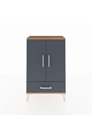 Arges Komodin 2 Raflı Tek Çekmeceli 2 Kapaklı 60x30x96 Çam-Antrasit