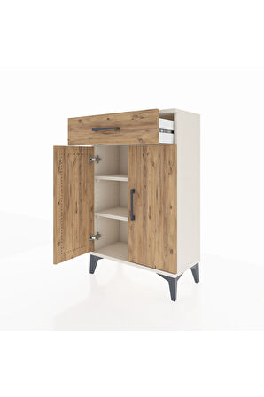 Arges Komodin 2 Raflı Tek Çekmeceli 2 Kapaklı 60x30x96 Aytaşı-Çam