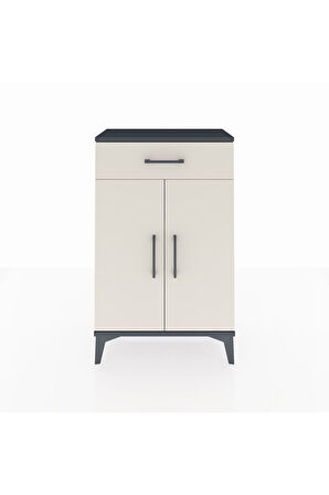 Arges Komodin 2 Raflı Tek Çekmeceli 2 Kapaklı 60x30x96 Antrasit-Aytaşı