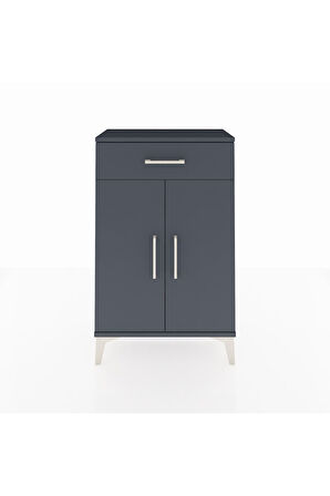 Arges Komodin 2 Raflı Tek Çekmeceli 2 Kapaklı 60x30x96 Antrasit-Antrasit