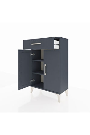 Arges Komodin 2 Raflı Tek Çekmeceli 2 Kapaklı 60x30x96 Antrasit-Antrasit