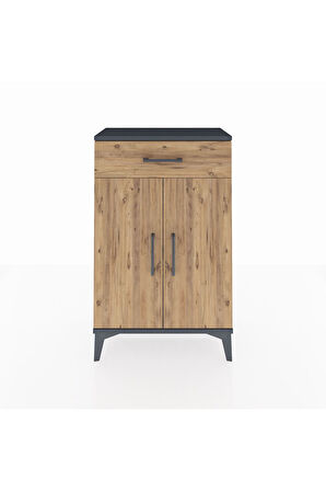 Arges Komodin 2 Raflı Tek Çekmeceli 2 Kapaklı 60x30x96 Antrasit-Çam