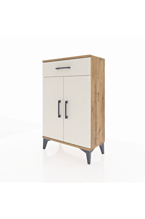 Arges Komodin 2 Raflı Tek Çekmeceli 2 Kapaklı 60x30x96 Çam-Aytaşı