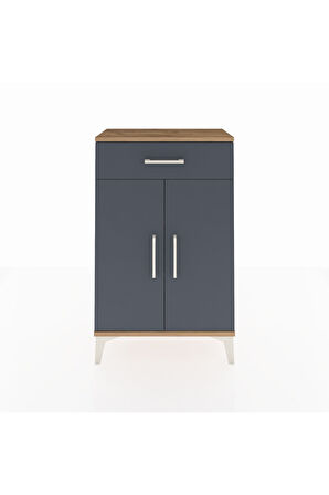 Arges Komodin 2 Raflı Tek Çekmeceli 2 Kapaklı 60x30x96 Çam-Antrasit
