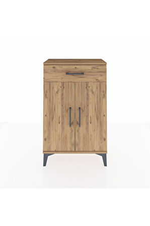 Arges Komodin 2 Raflı Tek Çekmeceli 2 Kapaklı 60x30x96 Çam-Çam