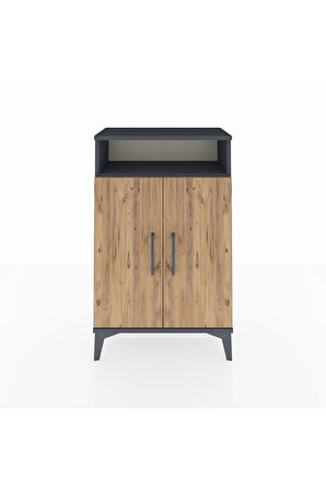 Arges Komodin 3 Raflı 2 Kapaklı 60x30x96 Antrasit-Çam