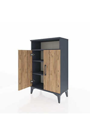 Arges Komodin 3 Raflı 2 Kapaklı 60x30x96 Antrasit-Çam