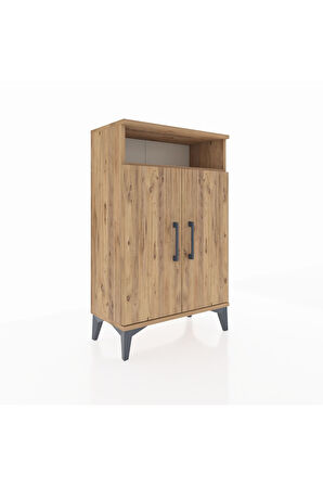 Arges Komodin 3 Raflı 2 Kapaklı 60x30x96 Çam-Çam