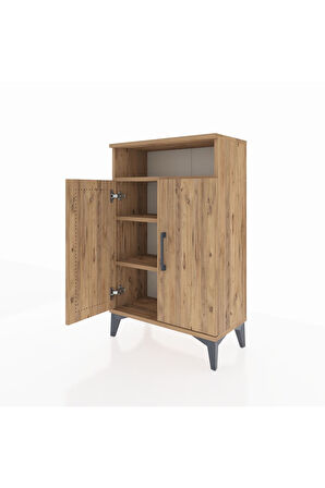 Arges Komodin 3 Raflı 2 Kapaklı 60x30x96 Çam-Çam