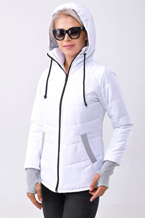 Kısa Günlük Kışlık Kapüşonlu Şişme Kadın Mont