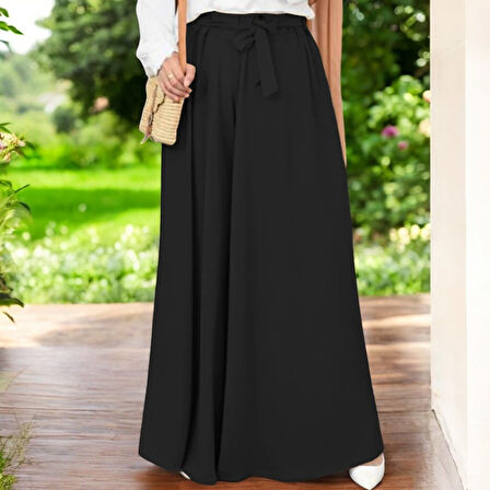 Yazlık Kemerli Kadın Keten Pantolon Şalvar