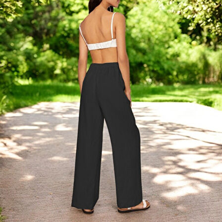 Günlük Beli Bağzıklı Keten Pantolon