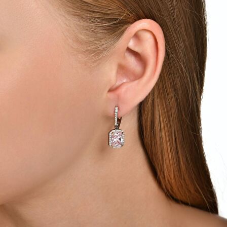 Pembe Topaz Taşlı Pırlanta Küpe