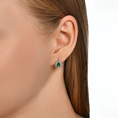 0.34 Karat Zümrüt Taşlı Pırlanta Küpe