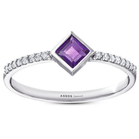 0.09 Karat Ametist Taşlı Pırlanta Yüzük