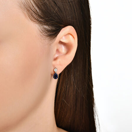 0.11 Karat Safir Taşlı Pırlanta Küpe