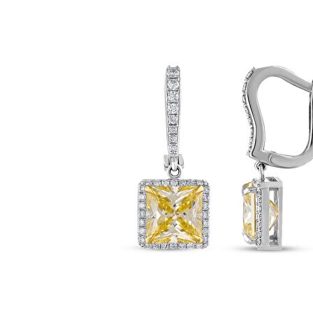 Sarı Topaz Taşlı Pırlanta Küpe