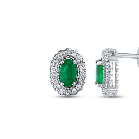 0.14 Karat Zümrüt Taşlı Pırlanta Küpe