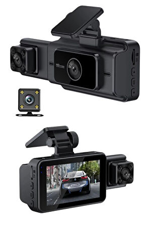 Wearfitpro S15 4K 1080P Monitörlü Gece Görüşlü 3 Kanal  Araç  İç Dış Kamera