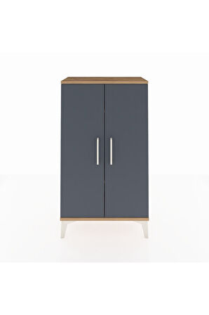 Arges Komodin 2 Raflı 2 Kapaklı 60x30x106 Çam-Antrasit