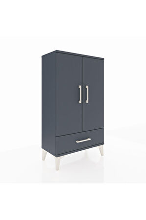 Arges Komodin 3 Raflı Tek Çekmeceli 2 Kapaklı 60x30x106 Antrasit-Antrasit