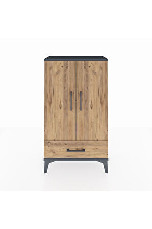 Arges Komodin 3 Raflı Tek Çekmeceli 2 Kapaklı 60x30x106 Antrasit-Çam