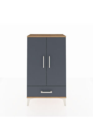 Arges Komodin 3 Raflı Tek Çekmeceli 2 Kapaklı 60x30x106 Çam-Antrasit